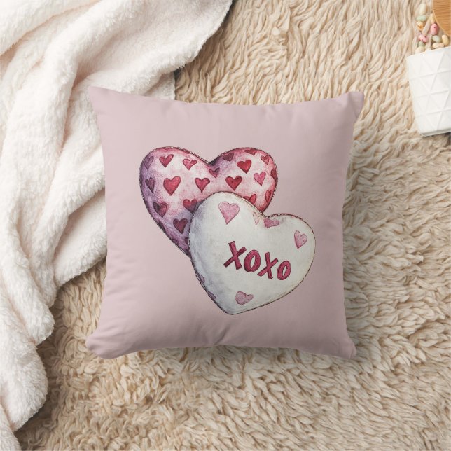 Pink Red Hearts XOXO Cushion (Blanket)