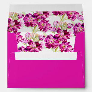 Pink red hoary stock gilly watercolor wedding envelope