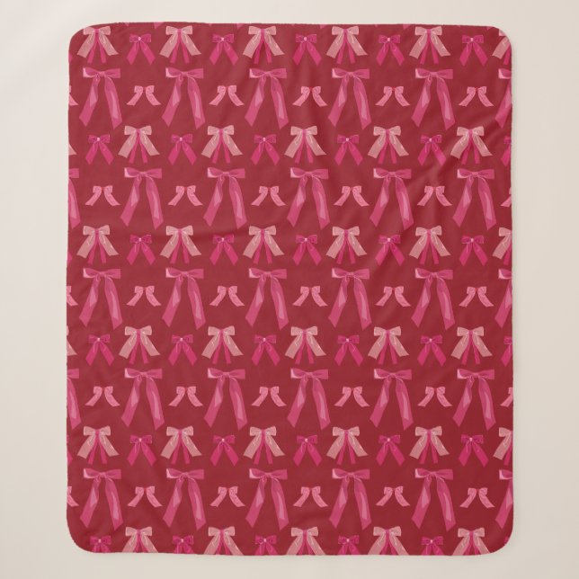 Pink Red Holiday Valentines Bows Blanket (Front)