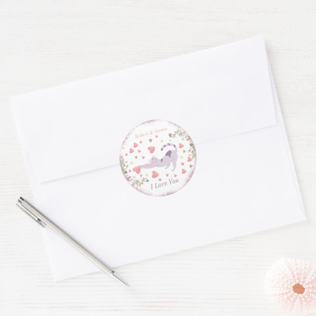 Pink Red I Love You Cute Modern Valentines Day Classic Round Sticker (Envelope)
