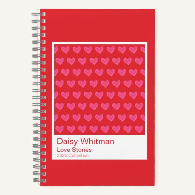 Pink & Red Illustrated Hearts Spiral Notebook (Front)