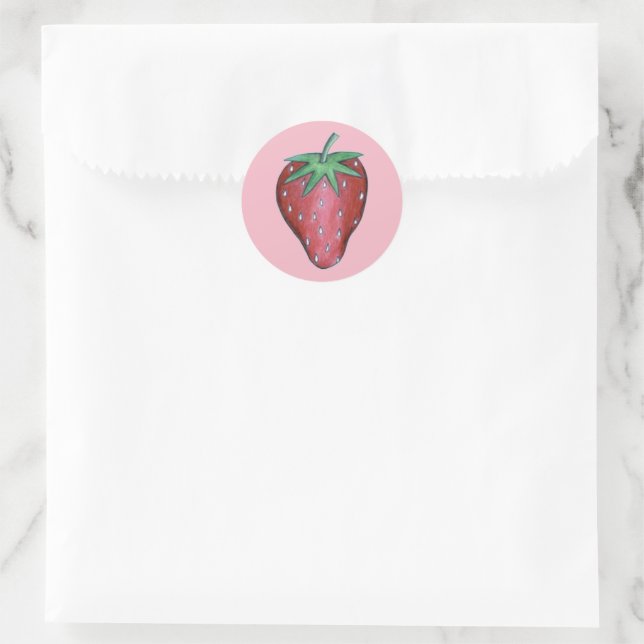 Pink Red Juicy Strawberry Strawberries Fruit Print Classic Round Sticker (Bag)