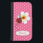 Pink red ladybug polka flower girls flap case<br><div class="desc">Cute original red ladybug / ladybird on a pink polka flowers kids cell phone case. Reads Monica or you can personalise with your own name. Exclusively designed by Sarah Trett.</div>