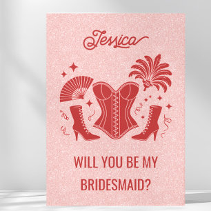 Pink + Red Las Vegas Showgirl Bridesmaid Proposal Card
