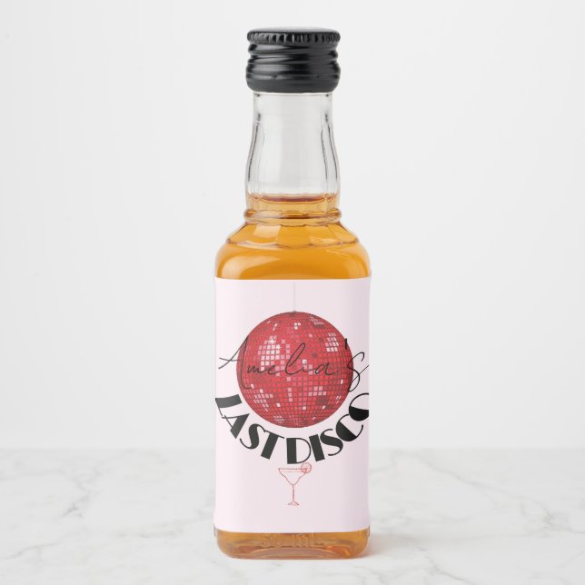Pink red last disco ball hen party shots liquor bottle label (Front)