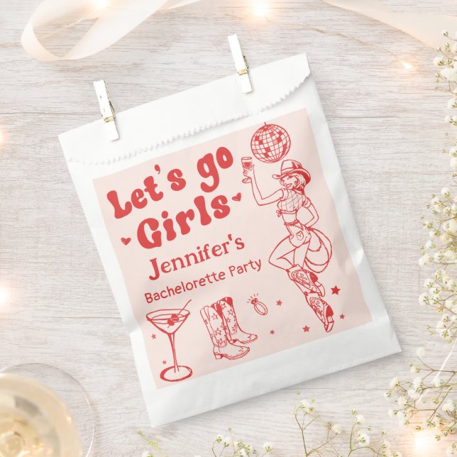 Pink Red Last Rodeo Cowgirl Bachelorette Party Favour Bags (Clipped)