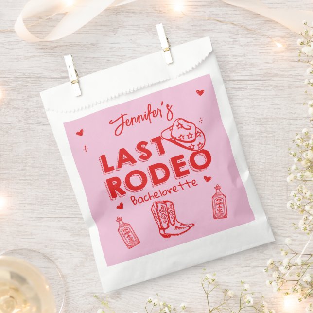 Pink Red Last Rodeo Cowgirl Bachelorette Party Favour Bags (Clipped)