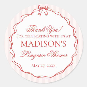 Pink & Red Lingerie Shower Panty Party Favours Classic Round Sticker