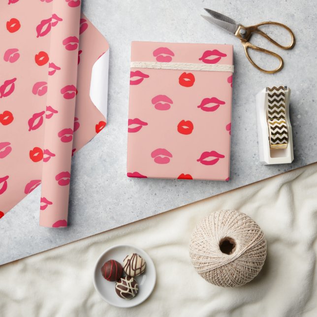 Pink Red Lip Pattern Valentine's Day Wrapping Paper (Crafts)