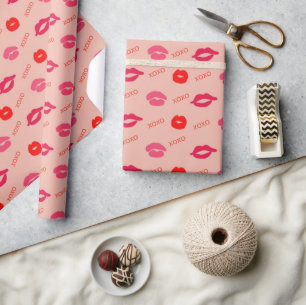 Pink Red Lip XOXO Valentine's Day Wrapping Paper