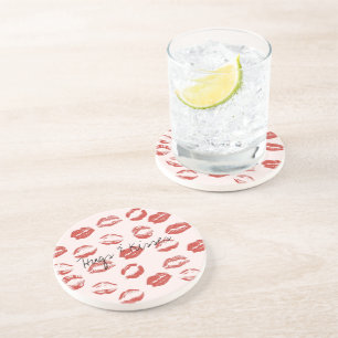 Pink Red Lips Kiss Coaster