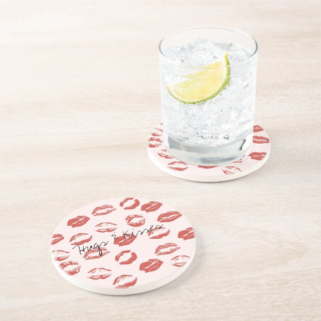 Pink Red Lips Kiss Coaster (Side)