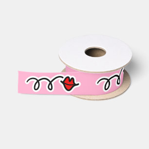 Pink red lips ribbon Girly kisses for gifts Satin Ribbon