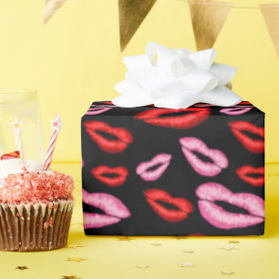 Pink Red Lipstick Print Wrapping Paper