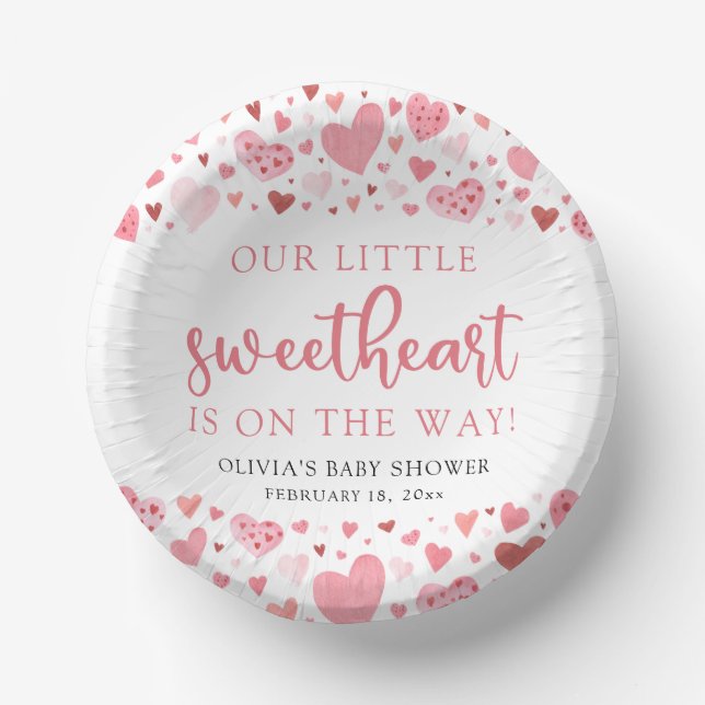 Pink Red Little Sweetheart Valentine Baby Shower Paper Plate (Front)