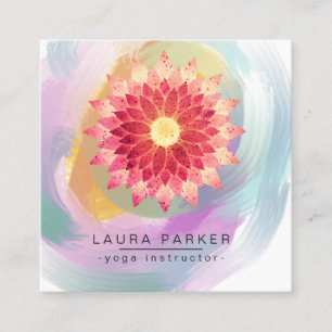Pink Red Lotus Mandala Yoga Instructor Holistic Square Business Card