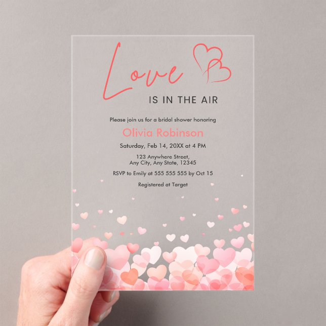 Pink & Red Love is in the Air Bridal Shower  Acrylic Invitations (Insitu (Handheld))
