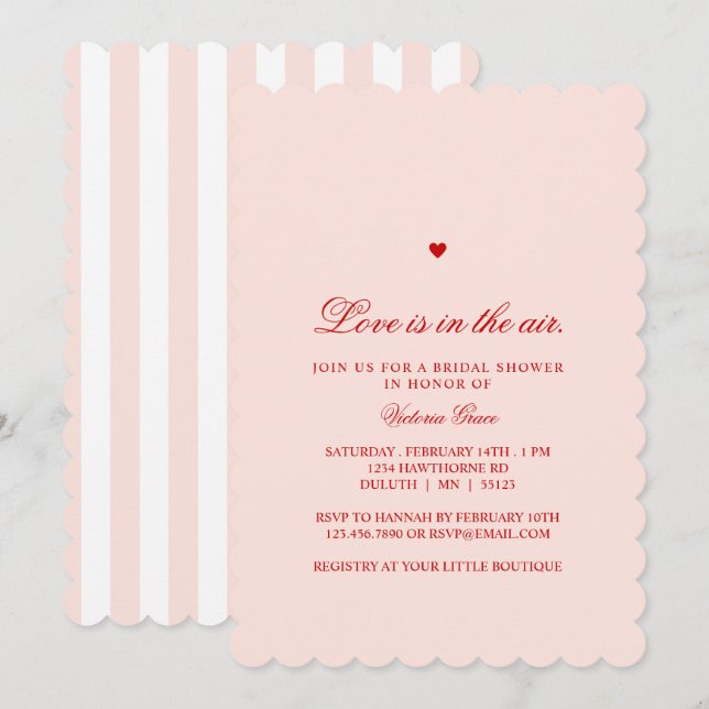 Pink & Red Love is in the Air Bridal Shower Invitation (Front/Back)