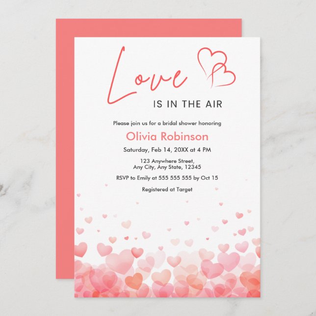 Pink & Red Love is in the Air Bridal Shower  Invitation (Front/Back)