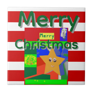 Pink Red Merry Christmas Tile