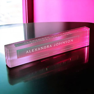 Pink Red Metallic Foil Modern Elegant Business Nameplate