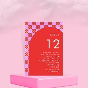 Pink & Red Mid Century Seating Chart Names Wedding Table Number