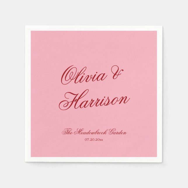 Pink Red Minimal Romantic Wedding Napkins (Front)