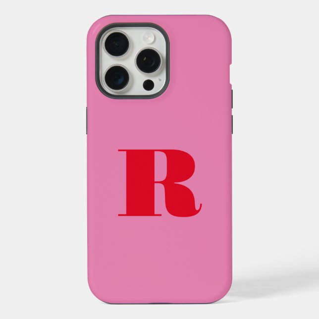 Pink Red Minimalist Modern Initial Bold Monogram iPhone Case (Back)