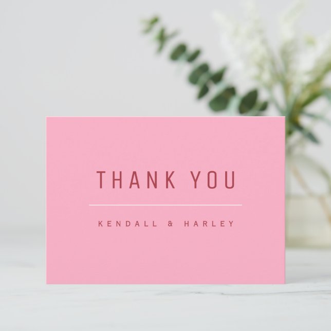 Pink Red Modern Chic Typography Simple  Thank You Card (Standing Front)