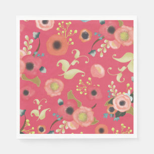 Pink Red Modern Floral Pattern Party Paper Napkin