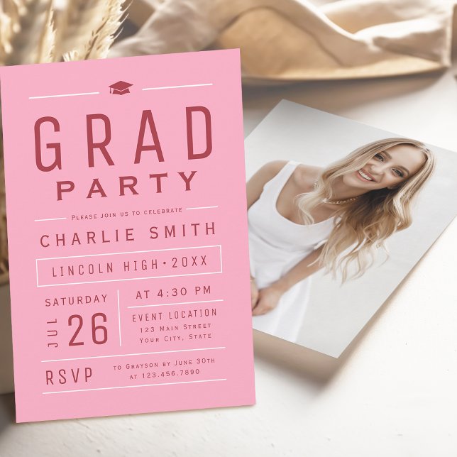 Pink Red Modern Simple Typography Graduation Party Invitation (Pink Red Modern Simple Typography Graduation Party Invitation)