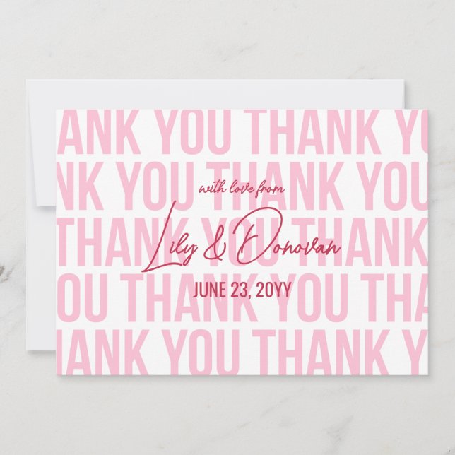 Pink & Red Modern Typograhpy Wedding Thank You Card (Front)