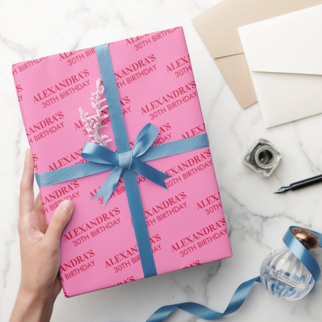 Pink Red Name Age Chic Birthday Wrapping Paper (Gifting)