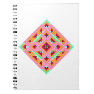 Pink, Red, Orange, and Green Quilt Diamond Spiral Notebook