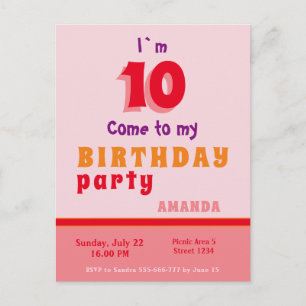 Pink Red Orange Girly Birthday Party Invitation Postcard