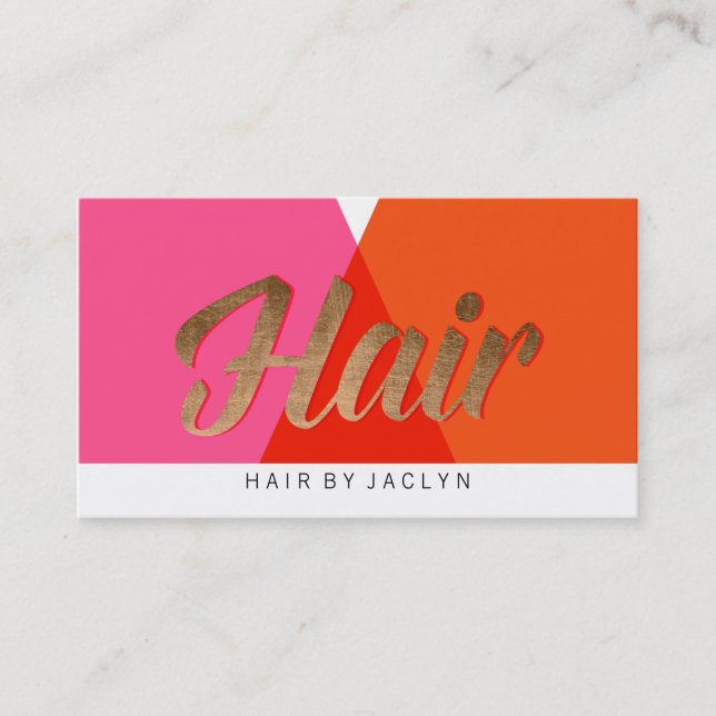 Pink Red Orange Gold Colour Block Retro Chic Hair Business Card (Front)