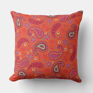 pink red orange paisley pattern,boho paisley cushion