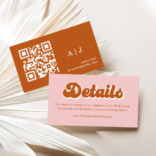 Pink Red Orange Retro 70s Wedding Website Enclosure Card