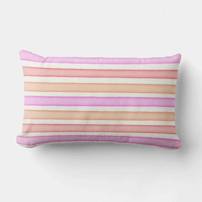 Pink red orange white stripes lumbar cushion (Front)