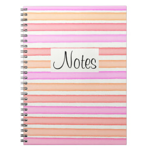 Pink red orange white stripes pattern spiral notebook