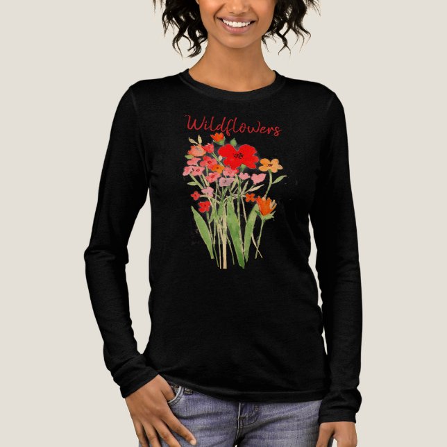 Pink, Red & Orange Wildflowers Text Tri-Blend Shirt (Front)