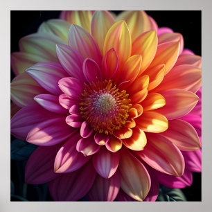 Pink Red Orange Yellow Purple Dahlia Flower Poster