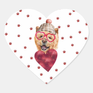Pink Red Paws Chow Chow Dog Valentine's Heart Sticker