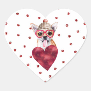 Pink Red Paws Heart Chihuahua Dog Valentine's Sticker