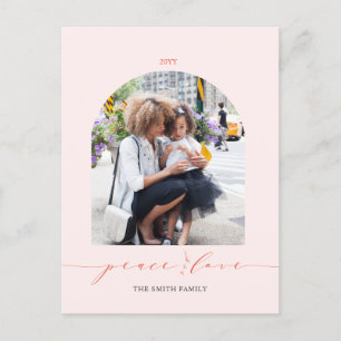 Pink & Red Peace and Love Christmas Photo Holiday Postcard