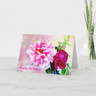 Pink & Red Peonies Birthday Greeting Card