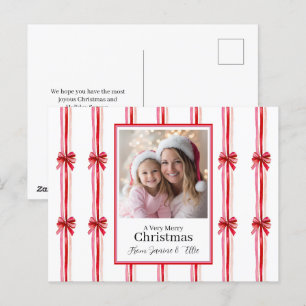 Pink Red Photo Christmas Holiday Postcard