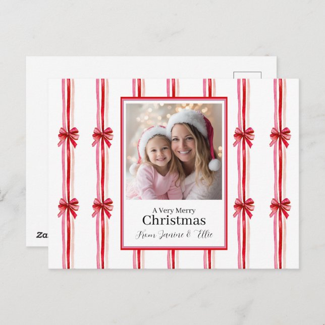 Pink Red  Photo Christmas Holiday Postcard (Front/Back)