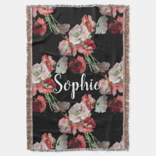 Pink & Red Poppies Pattern Custom Throw Blanket
