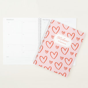 Pink & red preppy hearts planner